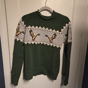 L.L. Bean Signature Green Sweater with Duck Design